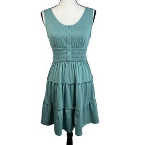 Dokotoo Women’s Dress Medium Teal Sleeveless Knee-Length Smocked Tiered NWT